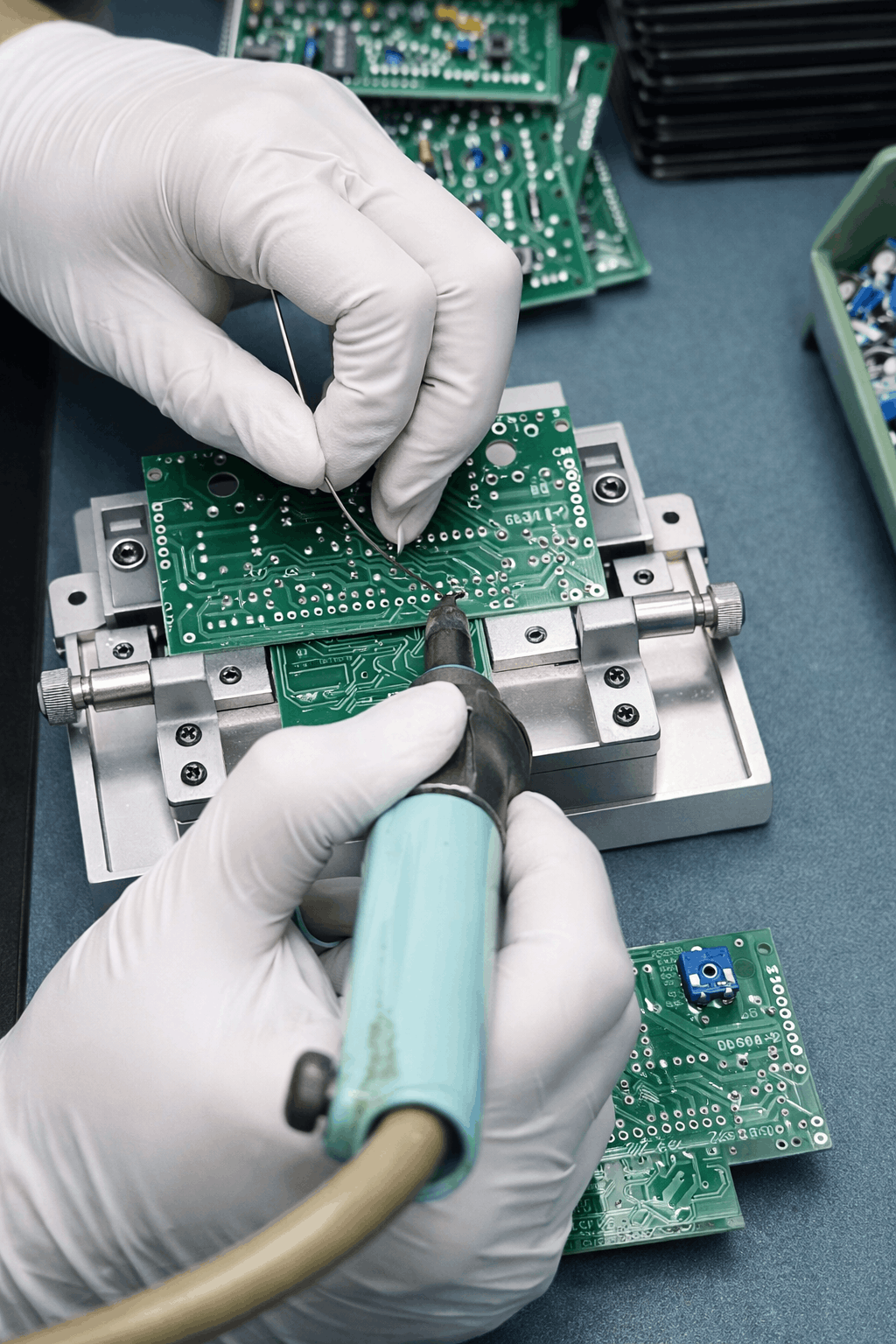 Retoque manual en placa electrónica